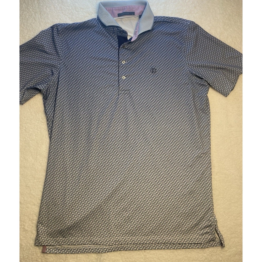 Greyson Polo Shirt Mens Large Blue Wolf Print Performance Golf Stretch